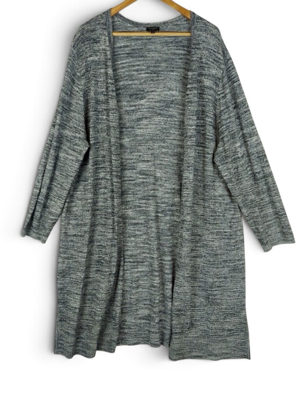 Talbots 3X Open Front Long Cardigan Sweater Split Side Black Gray Heathered